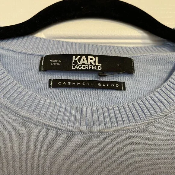 NWOT Karl Lagerfeld Blue Cotton /Cashmere Crew Neck Sweaters - Picture 5 of 9